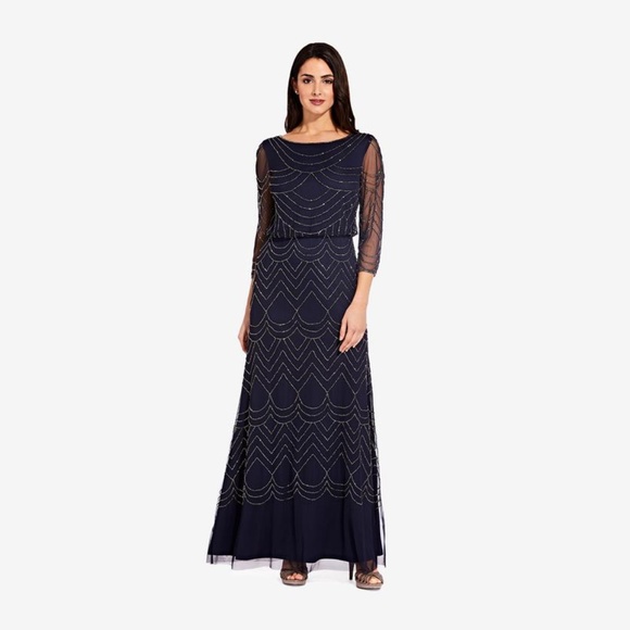 Updated Pics! Beaded Blouson Dress With 3/4 Sleeves - Picture 1 of 10